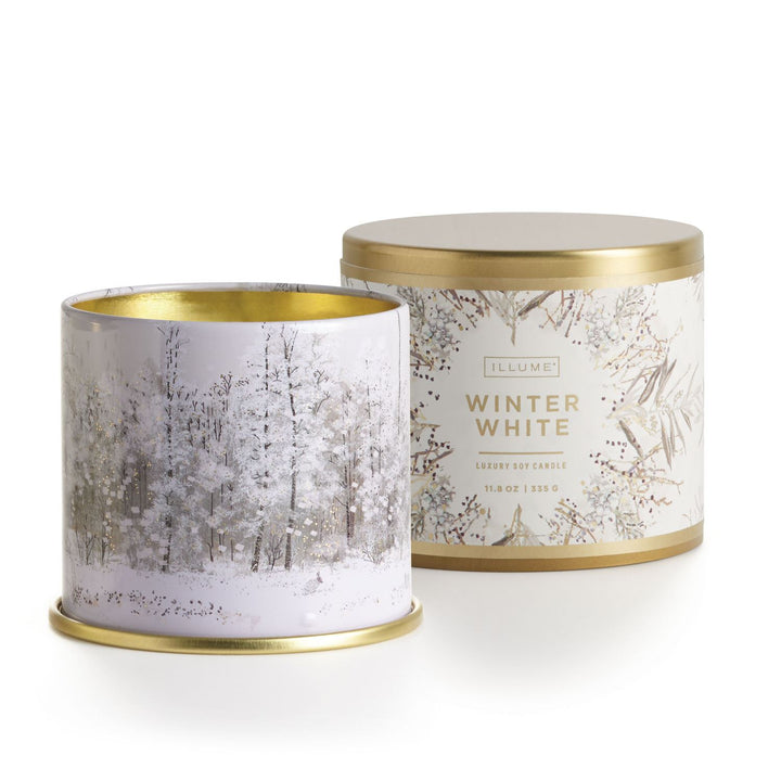 winter white illume vanity tin candle