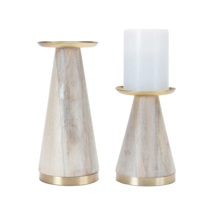 Wood & Gold Tapered Candle Holders