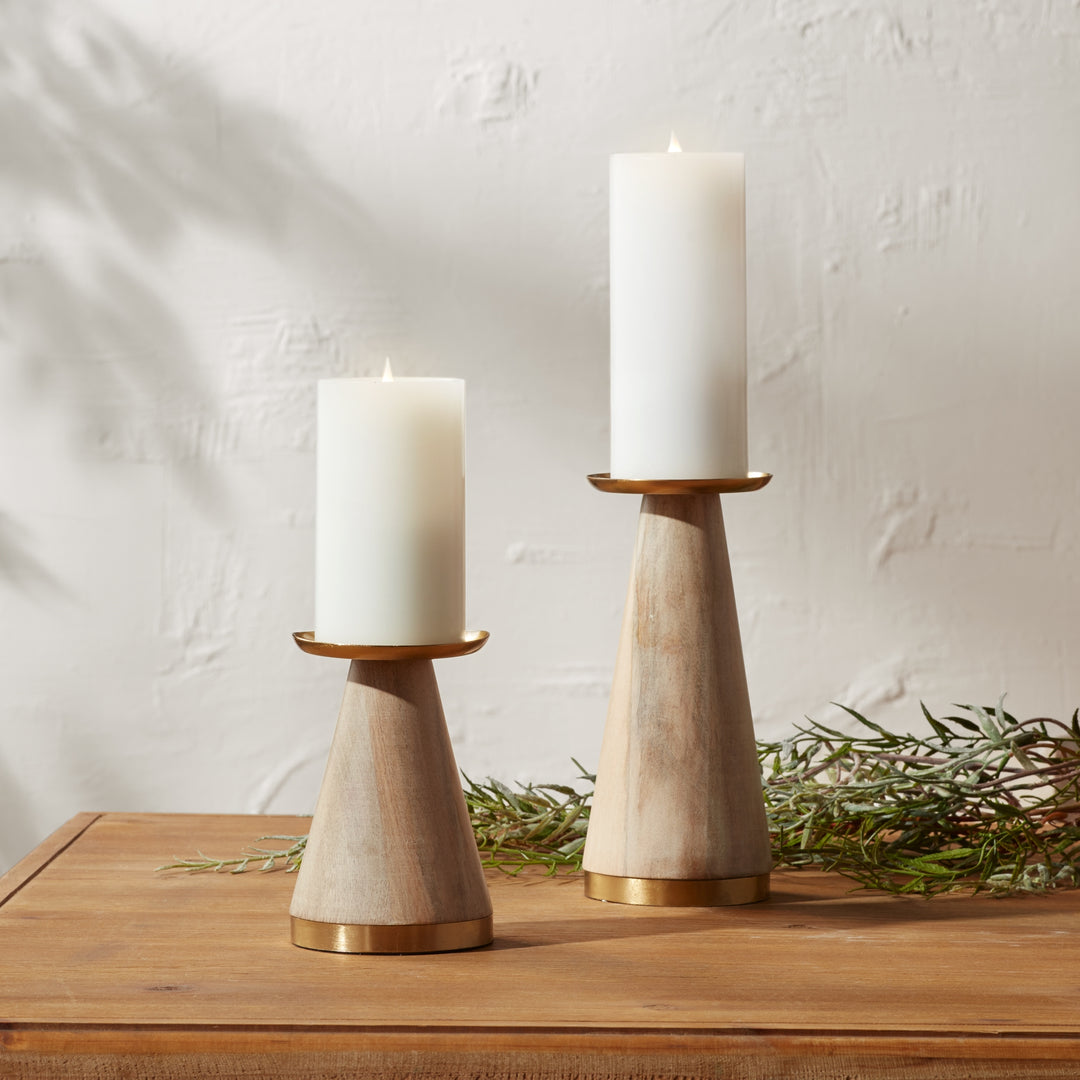 Wood & Gold Tapered Candle Holders