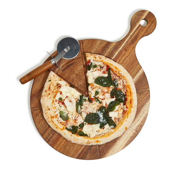 Personal Pizza Wooden Serving Board with Pizza Cutter