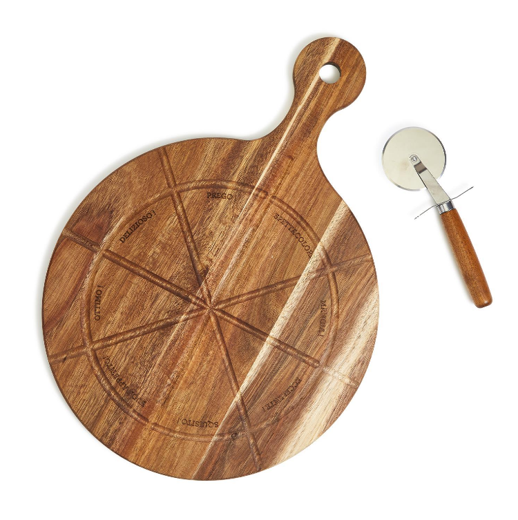 Personal Pizza Wooden Serving Board with Pizza Cutter