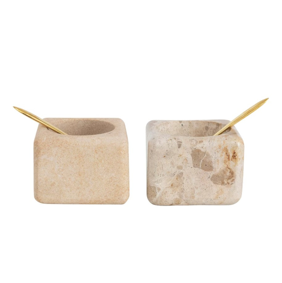 Marble/Sandstone Pinch Pot with Brass Spoon