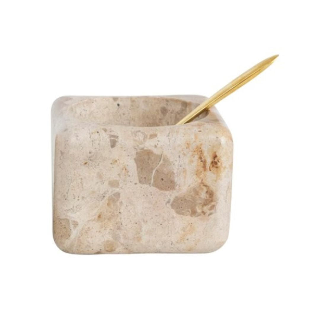 Marble/Sandstone Pinch Pot with Brass Spoon