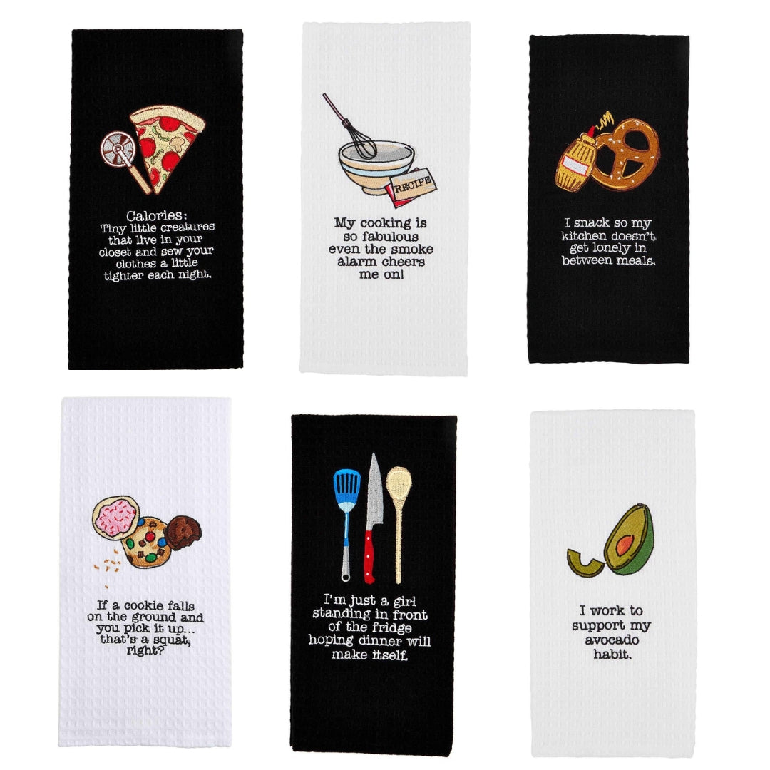 Embroidered Black & White Dish Towels