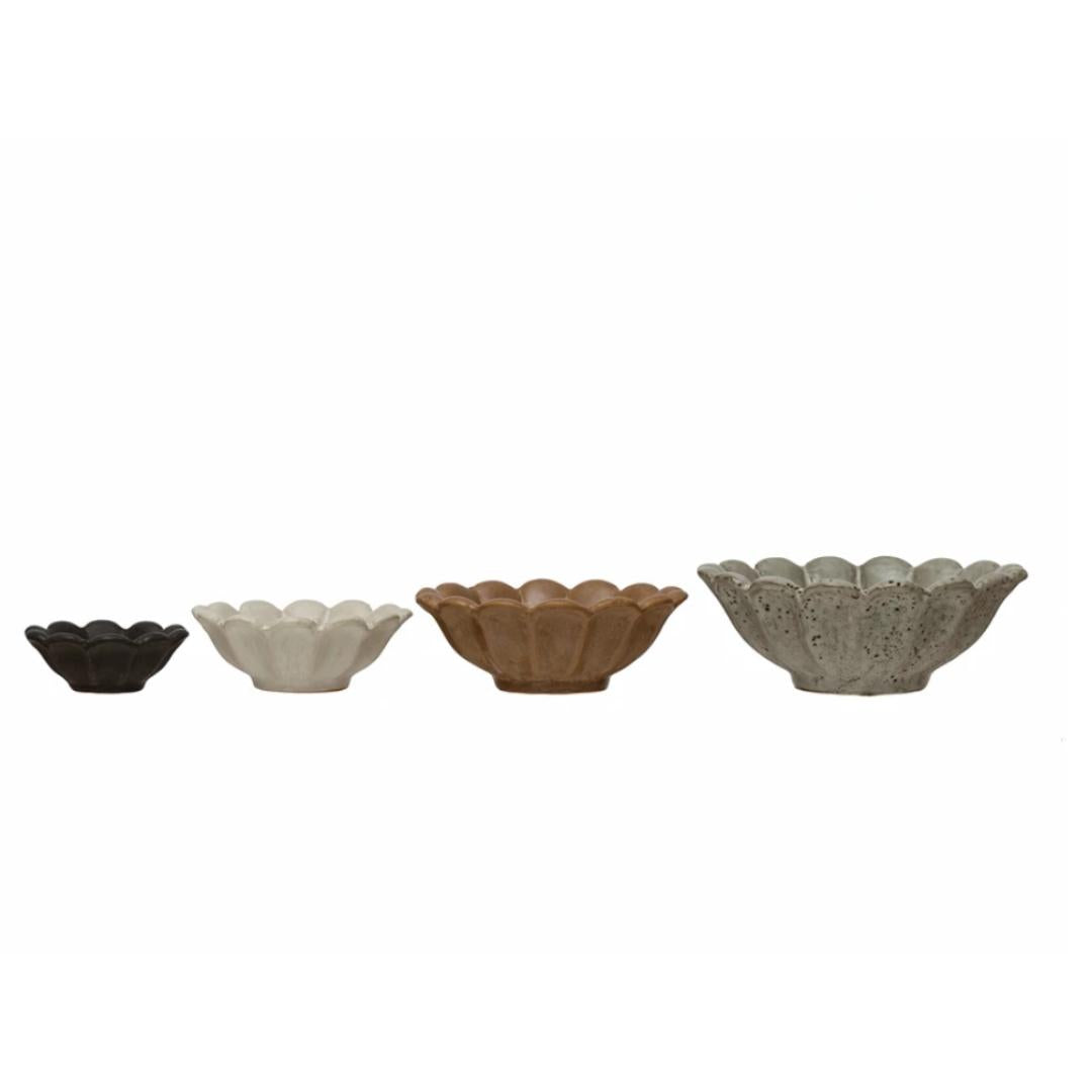 Stoneware Flower Bowls, Set of 4