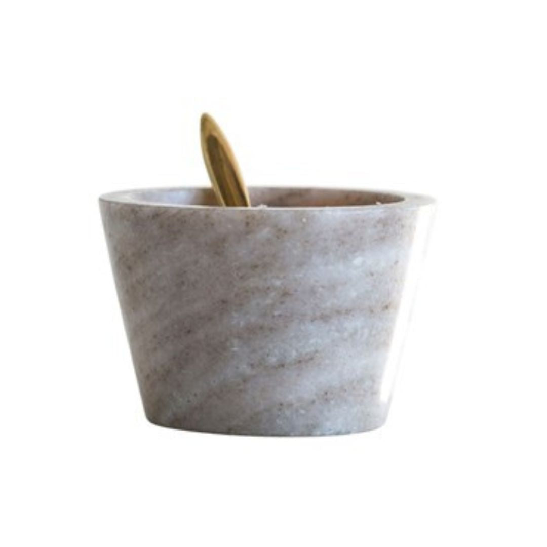 Marble Spice Bowl with Brass Spoon