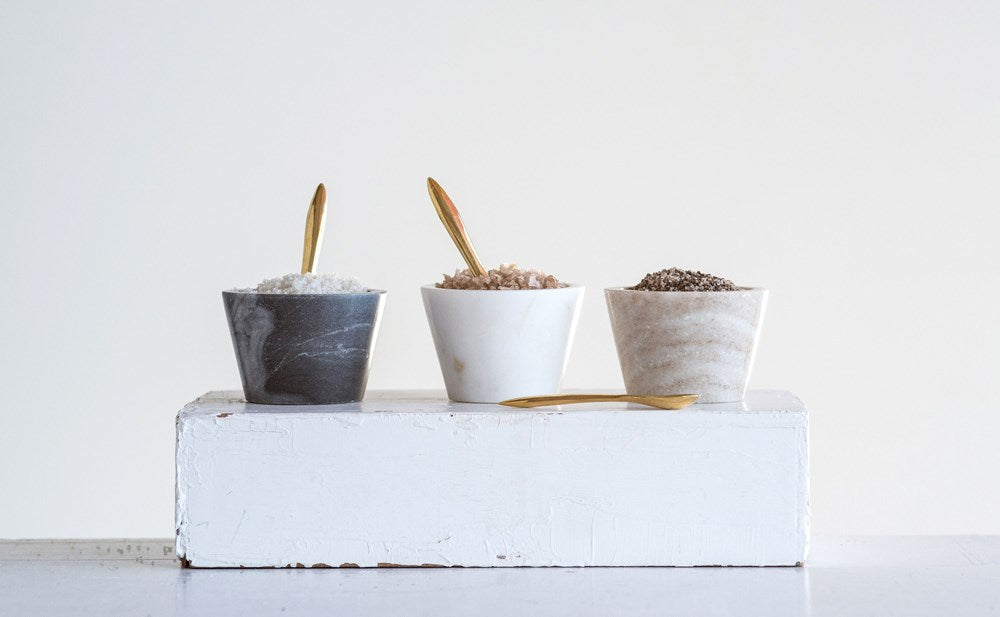 Marble Spice Bowl with Brass Spoon