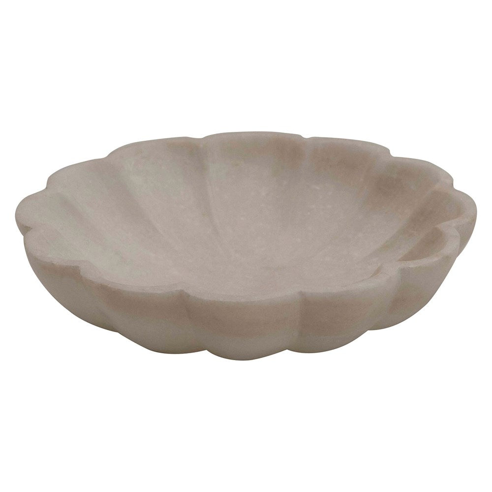 white carved marble flower shaped dish