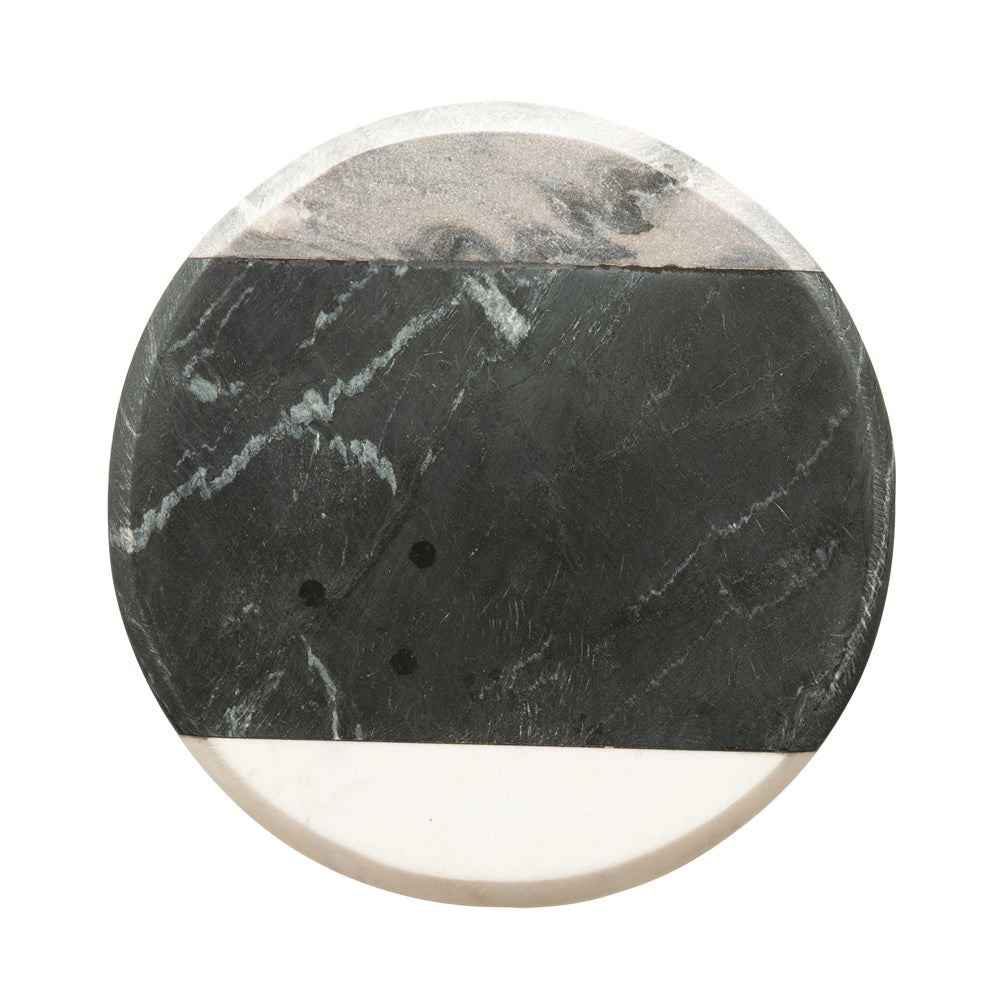 grey, black, and white round marble cheese board