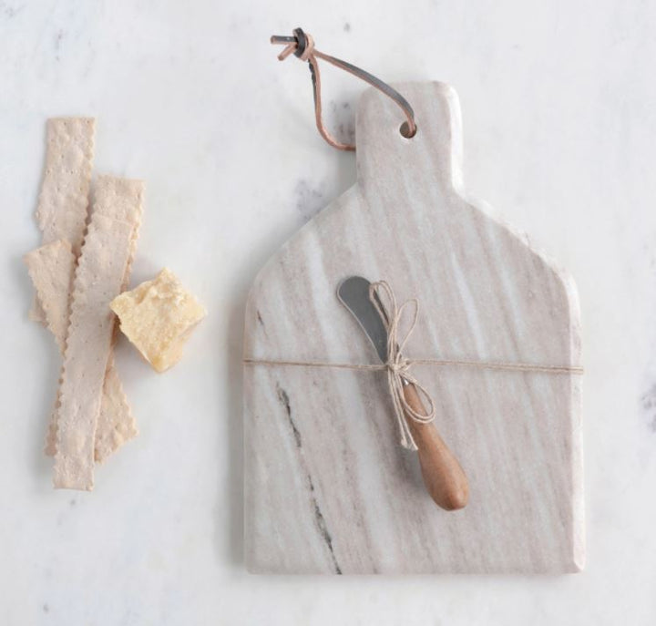 Buff Marble Cheese Board and Knife Set